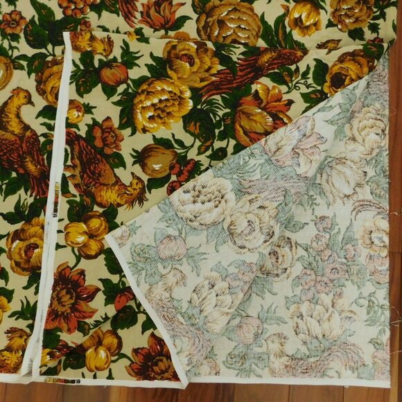 Vintage 60s Golding Upholstery Fabric BOWER 4 1/3 yards Pheasant Floral Gold NEW - Picture 12 of 12
